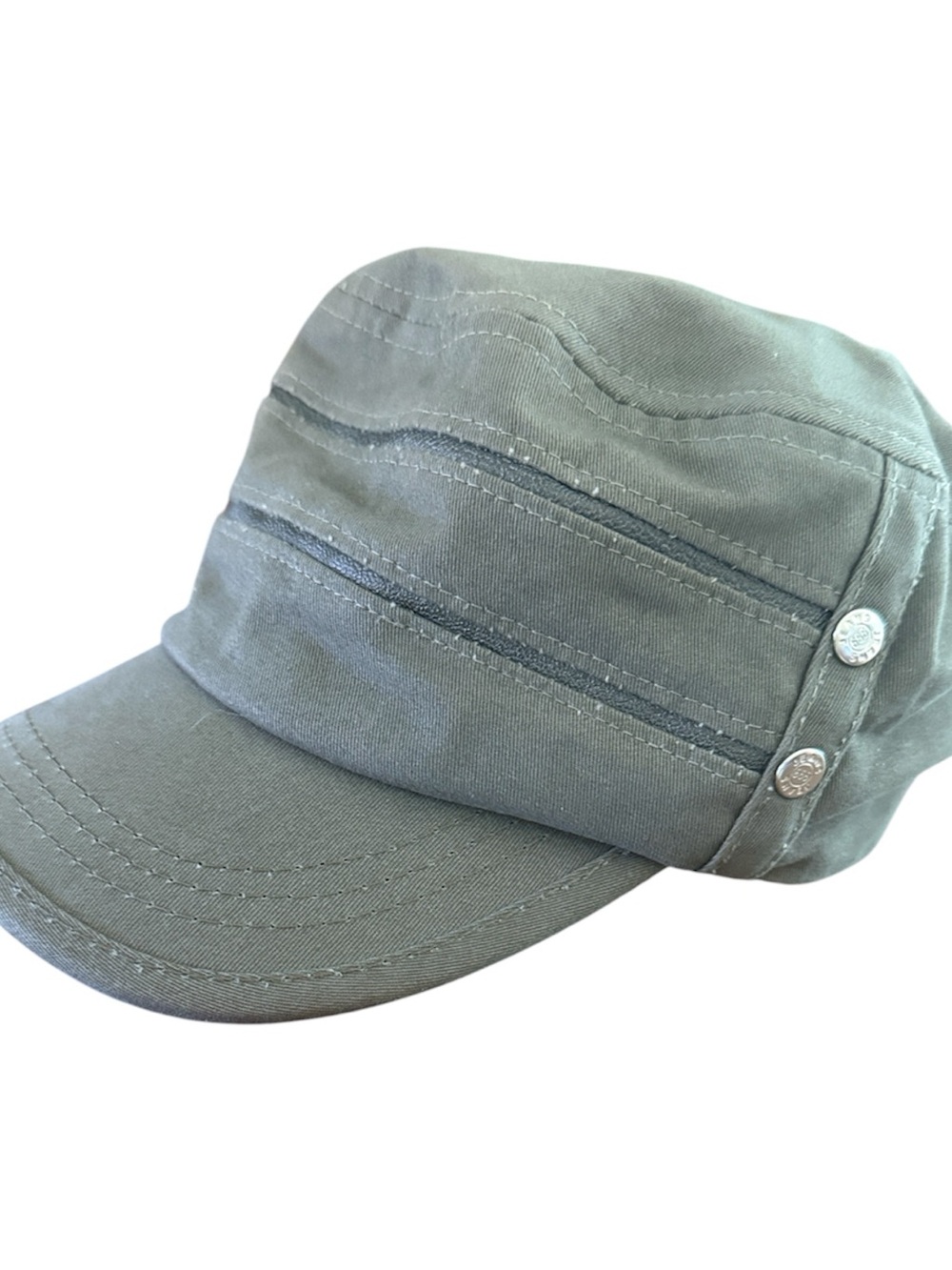 Olive Green Cotton Military-Style Cap